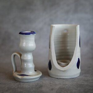 Williamsburg Pottery Handmade Wall Sconce and Candlestick Set